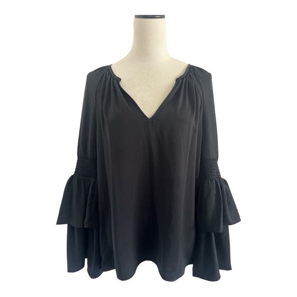 Ramy Brook Blouse Womens Med Lali Black Dramatic Bell Sleeve V-Neck Whimsigoth - Picture 3 of 12